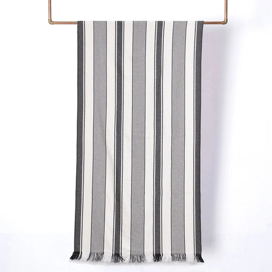 Toalla Playa Turca Algodón 80x160 cm Rayas Negro - Blanco