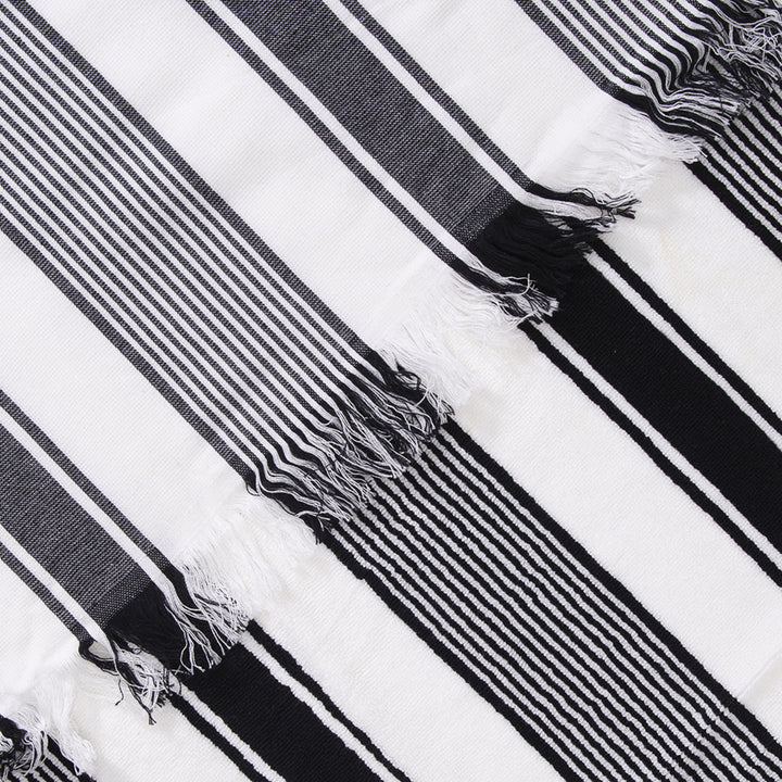 Toalla Playa Turca Algodón 80x160 cm Rayas Negro - Blanco