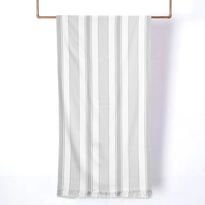 Toalla Playa Turca Algodón 80x160 cm Rayas Beige - Blanco