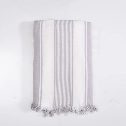 Toalla Playa Turca Algodón 80x160 cm Rayas Beige - Blanco