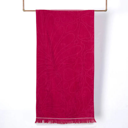 Toalla Playa Jacquard 3D Algodón 80x160 cm Flores Fucsia