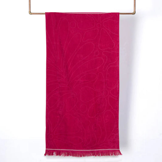 Toalla Playa Jacquard 3D Algodón 80x160 cm Flores Fucsia