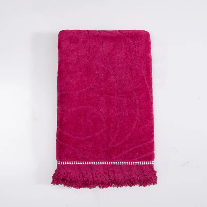 toalla-playa-jacquard-3d-algodón-80x160-cm-flores-fucsia