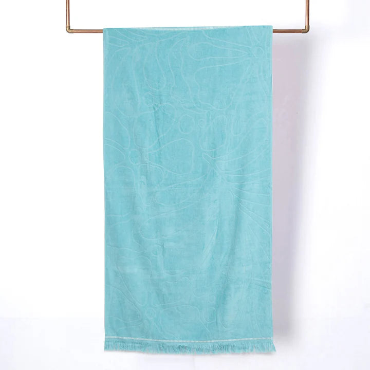 Toalla Playa Jacquard 3D Algodón 80x160 cm Flores Turquesa