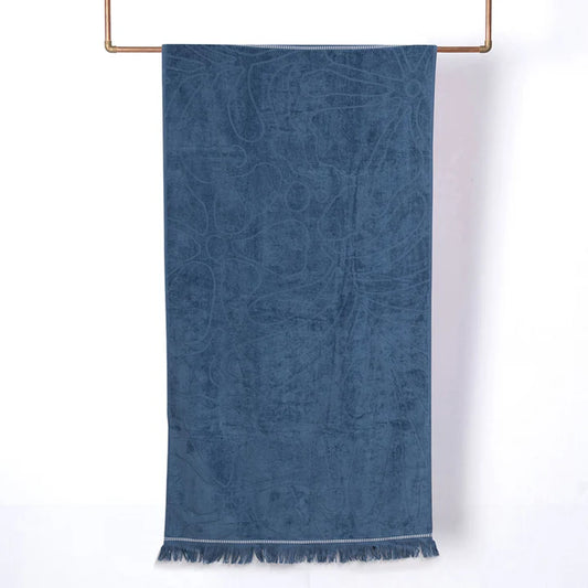 Toalla Playa Jacquard 3D Algodón 80x160 cm Flores Azul