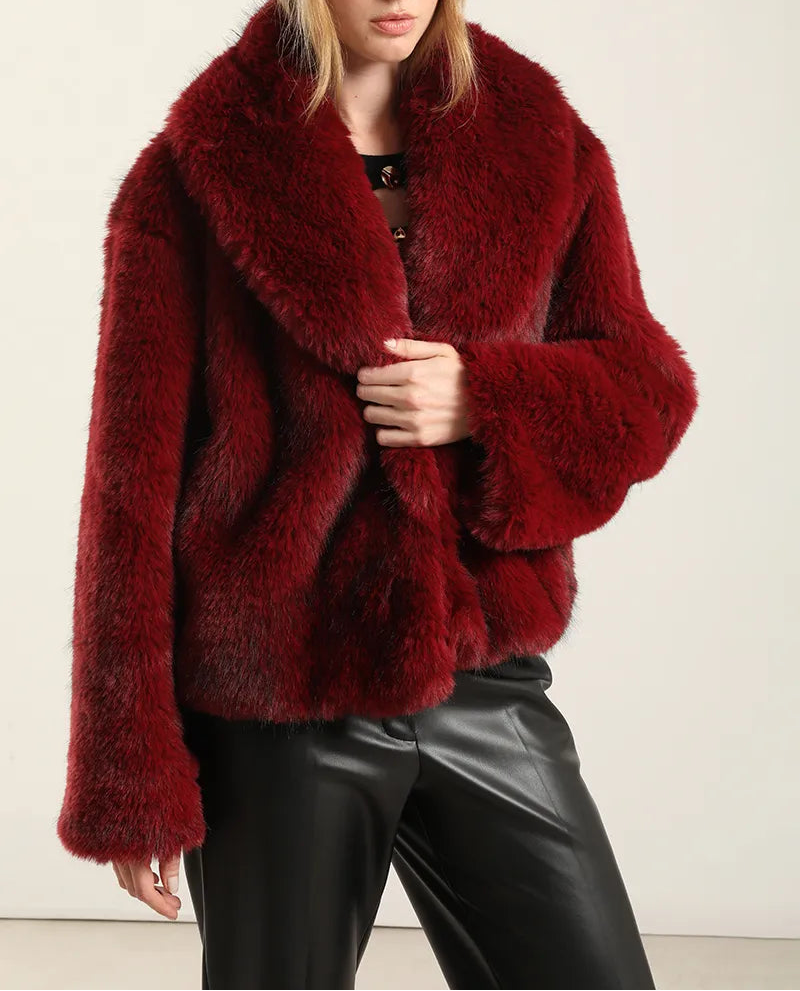 Chaqueta Mujer Efecto Piel Matizada Rojo