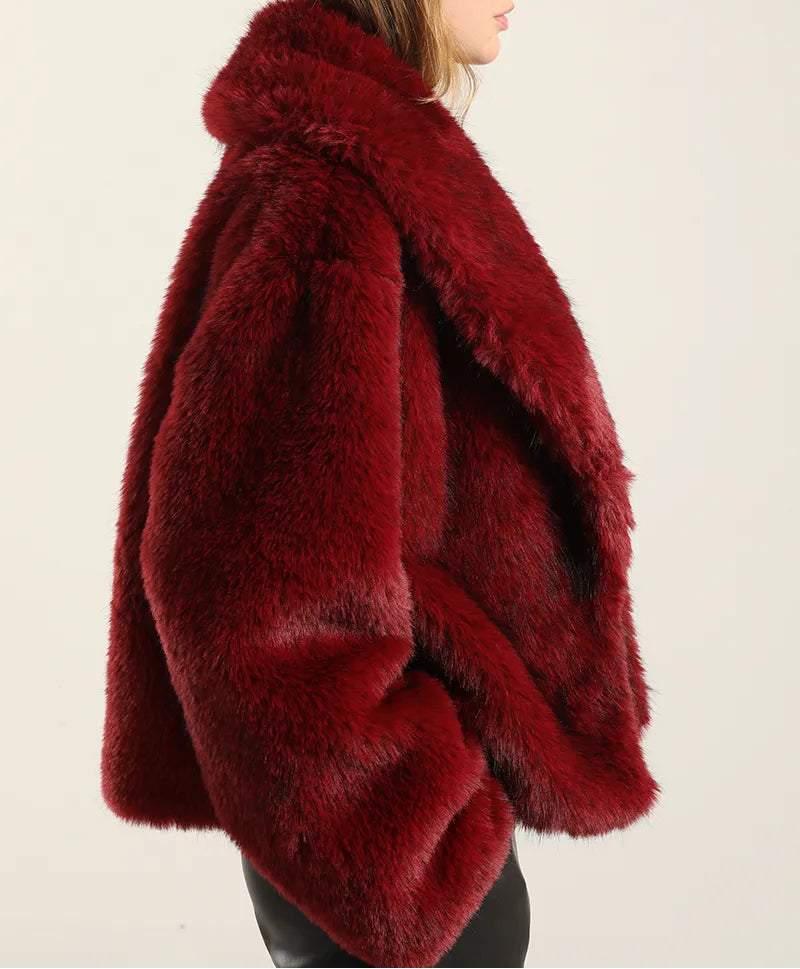 Chaqueta Mujer Efecto Piel Matizada Rojo