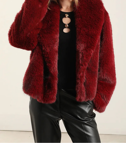 Chaqueta Mujer Efecto Piel Matizada Rojo