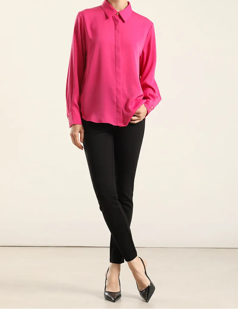Blusa Mujer Basica Satin Opaco Fucsia