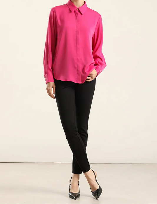Blusa Mujer Basica Satin Opaco Fucsia