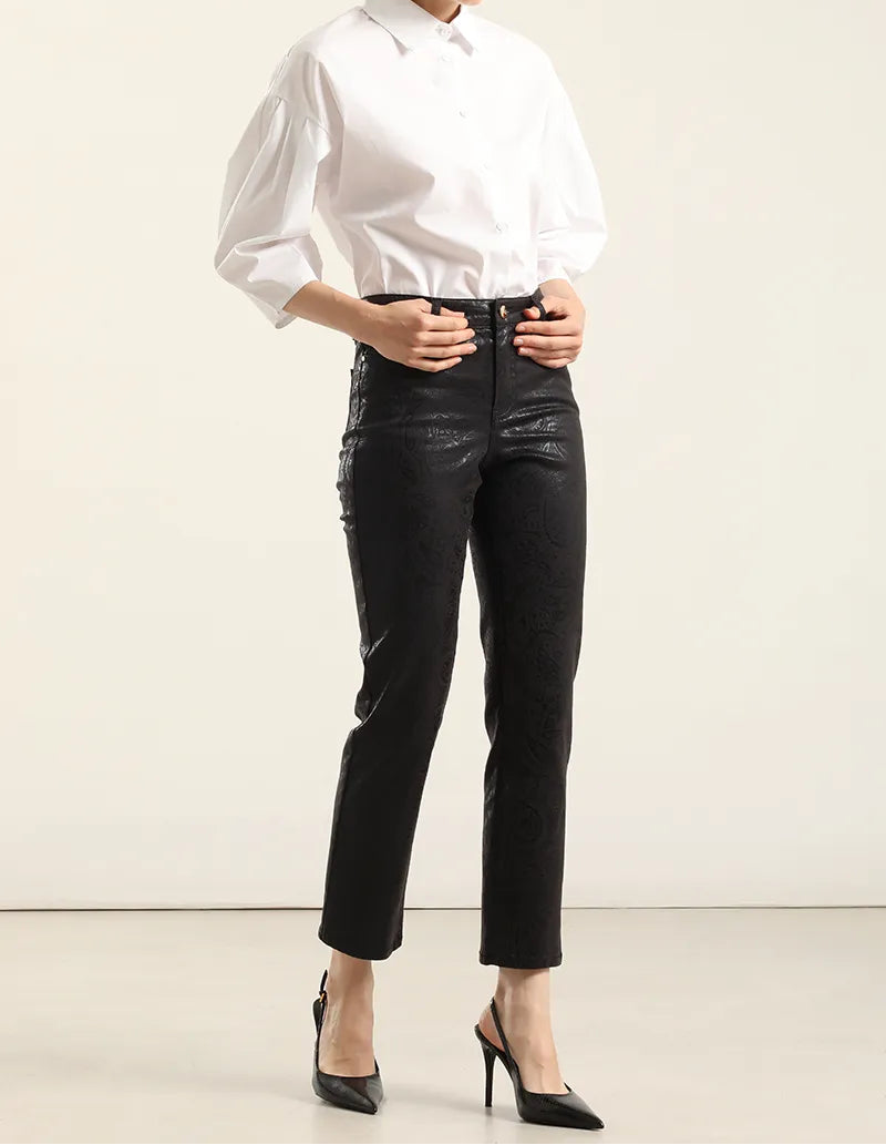 Pantalon Mujer Pitillo Folia Paisley Negro