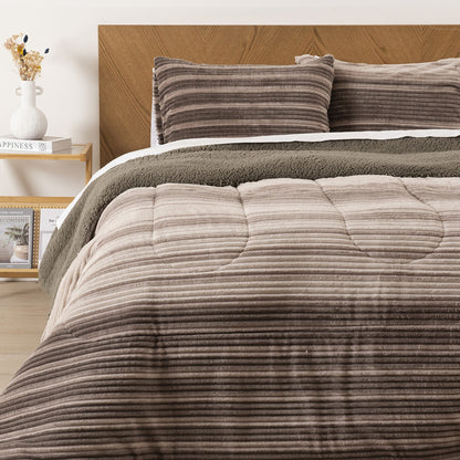 Plumón Corduroy Coral Sherpa Líneas Vison