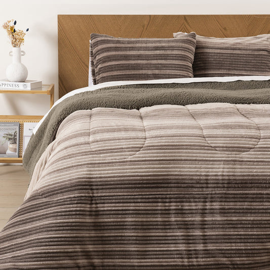 Plumón Corduroy Coral Sherpa Líneas Vison