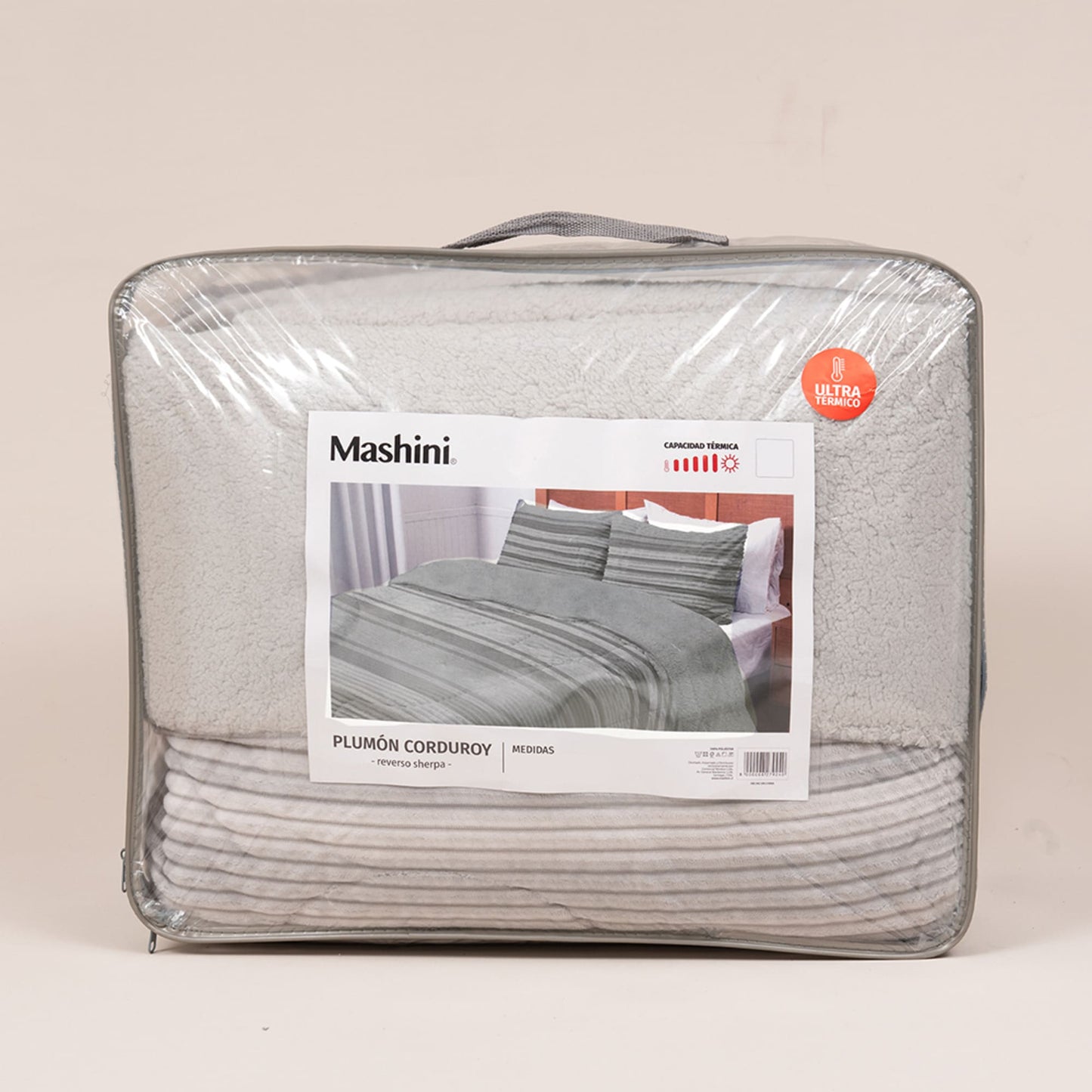 Plumón Corduroy Coral Sherpa Líneas Gris