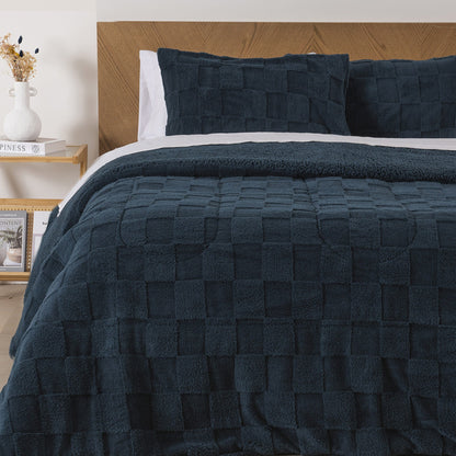 Plumón Sherpa Jacquard Cuadrado Azul