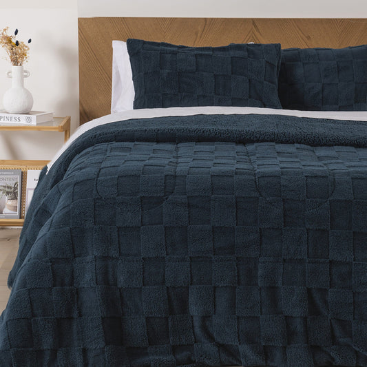 Plumón Sherpa Jacquard Cuadrado Azul