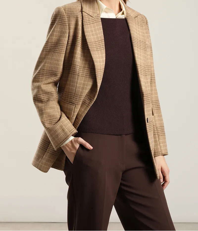 Blazer Mujer Principe De Gales Cafe