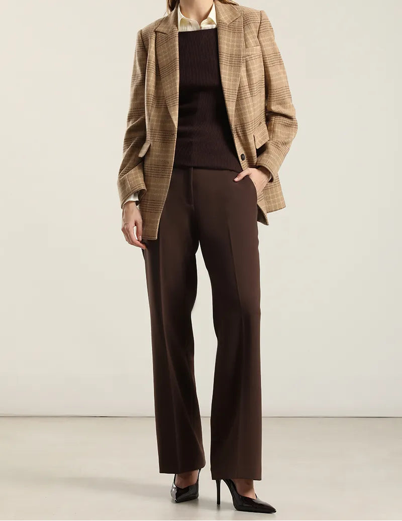 Blazer Mujer Principe De Gales Cafe