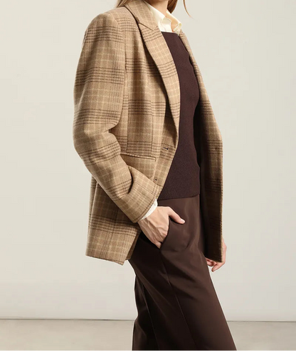 Blazer Mujer Principe De Gales Cafe