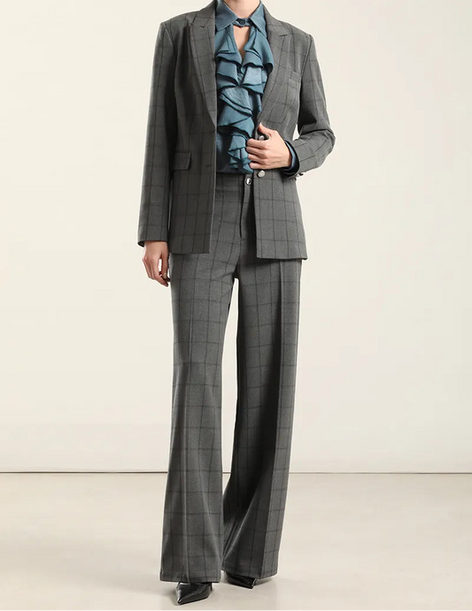 Blazer Mujer Cuadros Fantasia Gris