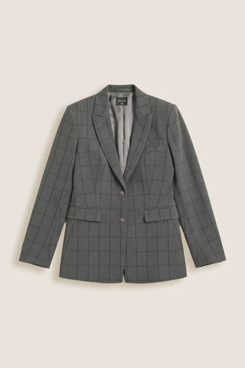 Blazer Mujer Cuadros Fantasia Gris