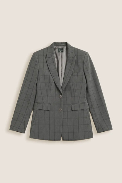 Blazer Mujer Cuadros Fantasia Gris