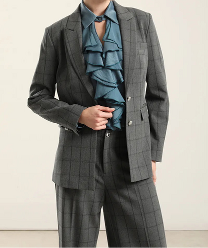 Blazer Mujer Cuadros Fantasia Gris