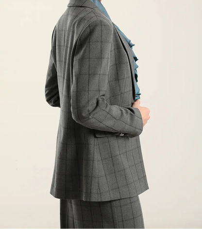 Blazer Mujer Cuadros Fantasia Gris