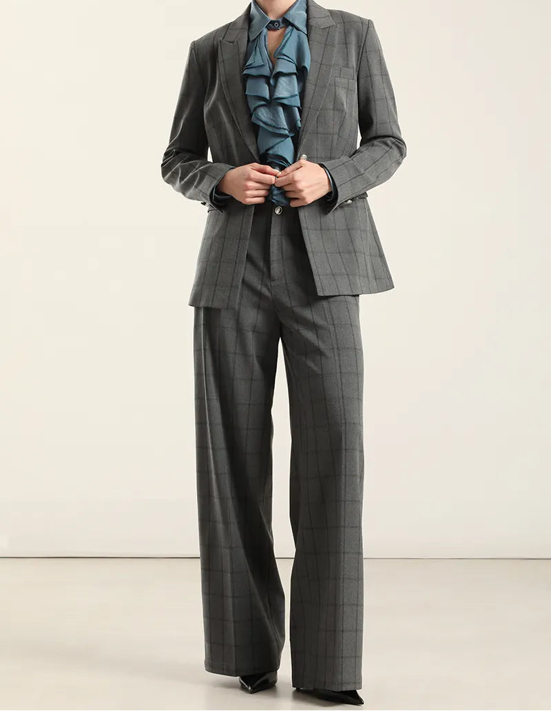 Blazer Mujer Cuadros Fantasia Gris