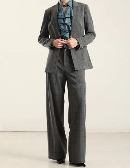 Blazer Mujer Cuadros Fantasia Gris