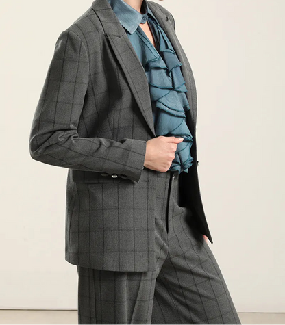 Blazer Mujer Cuadros Fantasia Gris