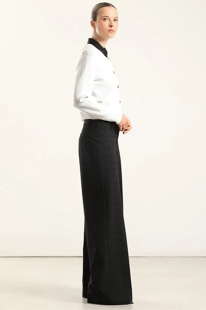 Pantalon Mujer Ancho Cuadros Fantasia Negro