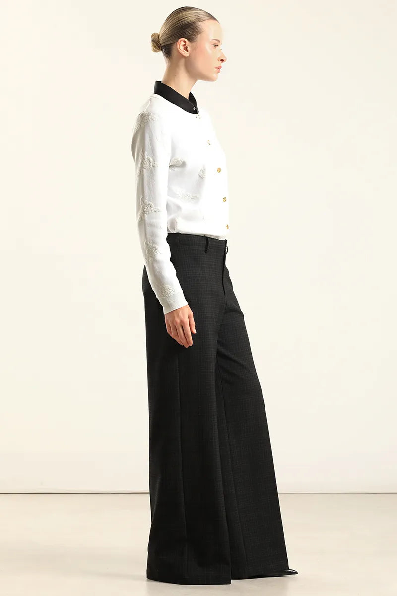 Pantalon Mujer Ancho Cuadros Fantasia Negro