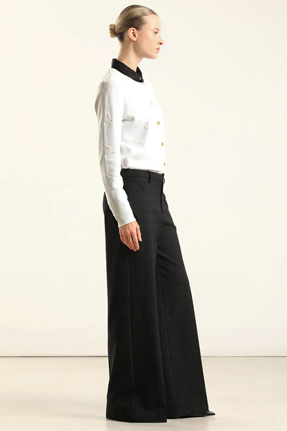 Pantalon Mujer Ancho Cuadros Fantasia Negro