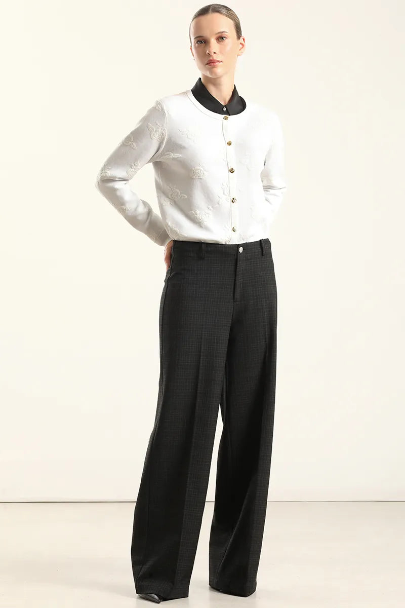 Pantalon Mujer Ancho Cuadros Fantasia Negro