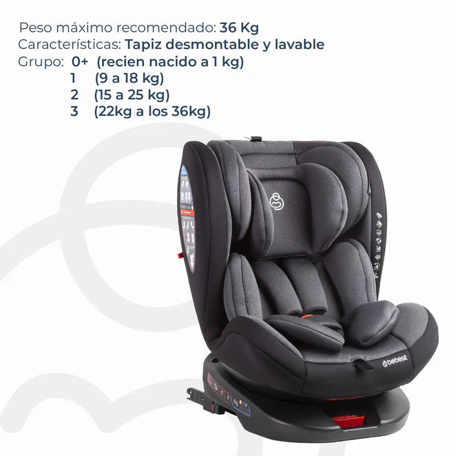 Silla de Auto Convertible 360° Isofix Saturn Gris