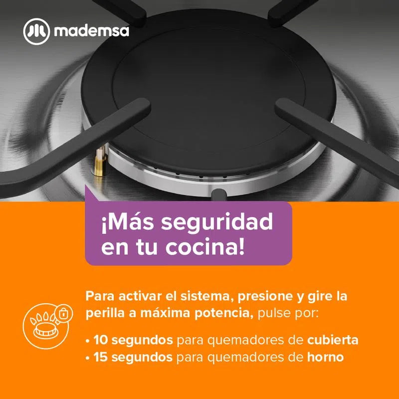 Cocina A Gas 4 Platos Negro Con Limpia Fácil y Botón de Encendido M 775 ST