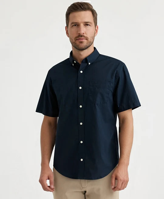 Camisa Hombre Manga Corta Azul Oscuro