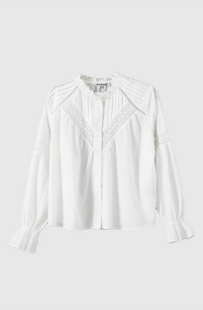 Blusa Mujer Pliegues Broderie White