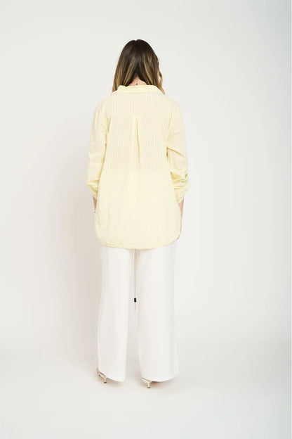 Blusa Mujer Manga Larga Amarilla A Rayas Blancas
