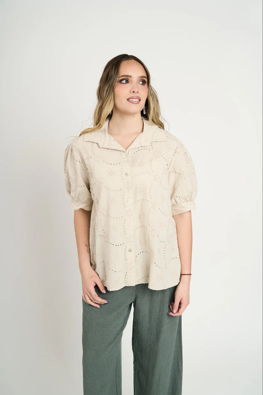Blusa Manga Corta Mujer Beige