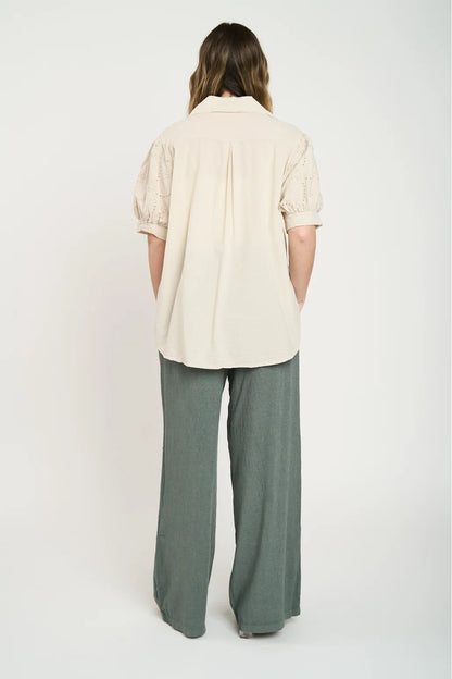 Blusa Manga Corta Mujer Beige