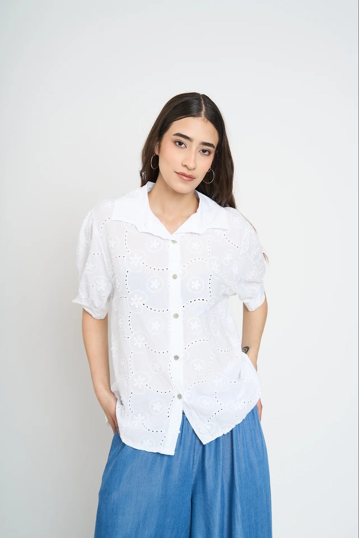 Blusa Manga Corta Mujer Blanca