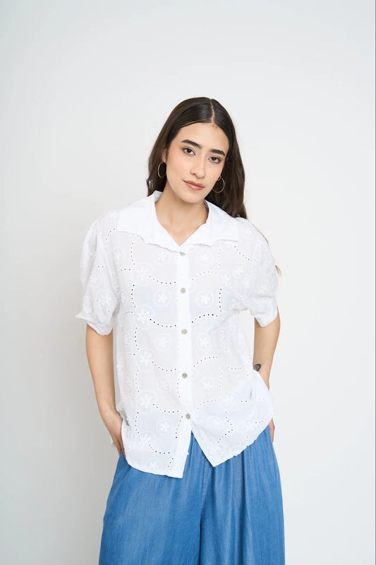 Blusa Manga Corta Mujer Blanca