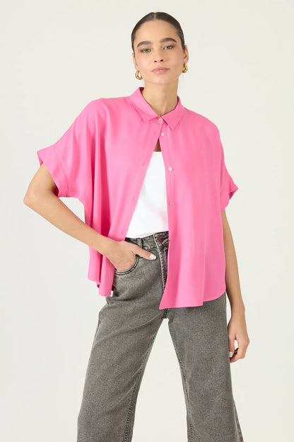 Blusa Mujer Manga Corta Rosa