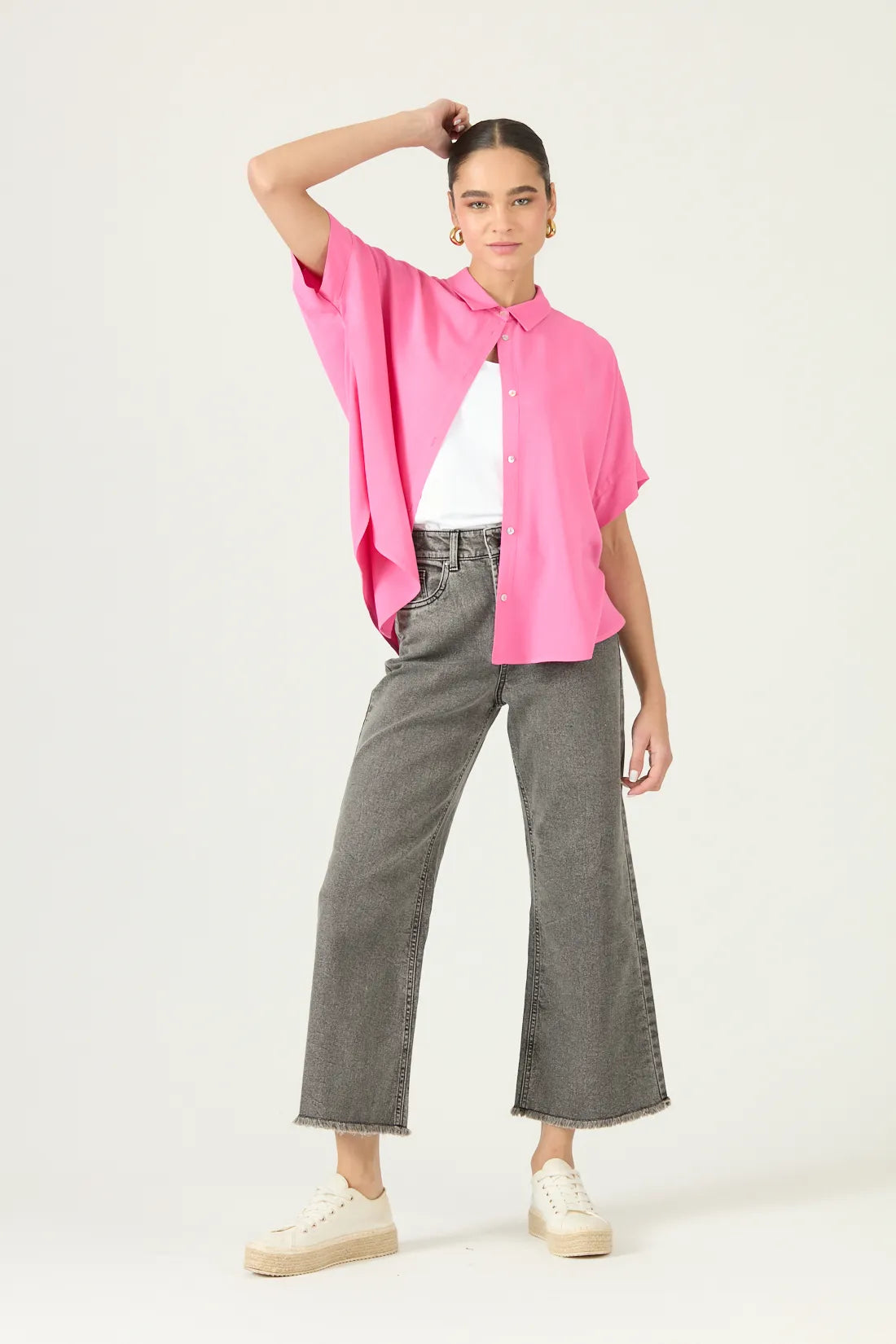 Blusa Mujer Manga Corta Rosa