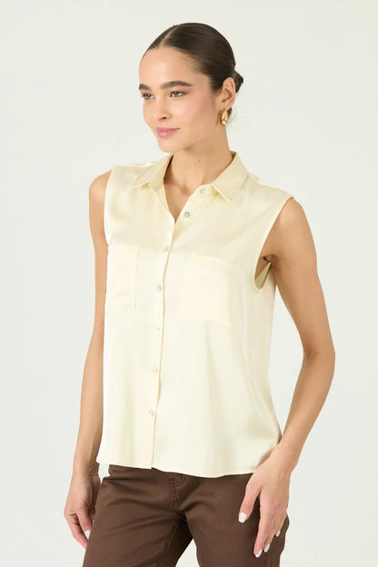 Blusa Mujer Sin Manga Camisera Amarillo