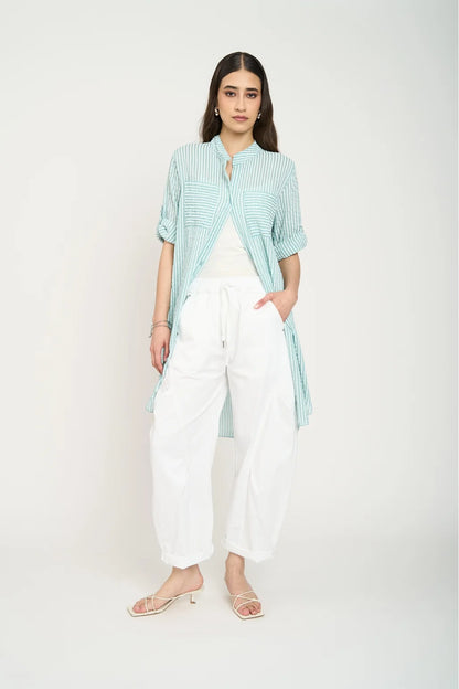 Bluson Camisero Largo Mujer A Rayas Agua