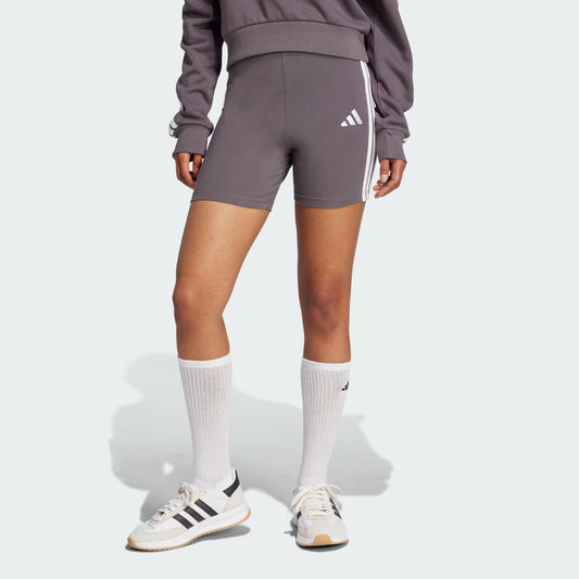 Shorts Mujer Essentials 3 Rayas Tiro Alto Grey Strata