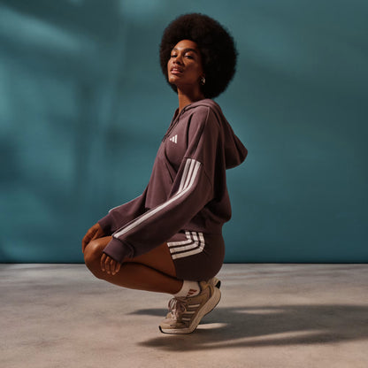 Shorts Mujer Essentials 3 Rayas Tiro Alto Grey Strata